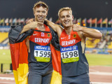 DOHA, QATAR - October 23: David Behre ane Johannes Floors of Germany competing in Men´s T44 400m Final and winning at Suhaim Bin Hamad Stadium on October 23, 2015 in Doha, Qatar. (Photo by Marcus Hartmann/Getty Images)
