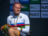 PIETERMARITZBURG, SOUTH AFRICA - AUGUST 31: World Champion Christiane Reppe (GER) vom GC Nendorf/Niedersachsen [Paralympische Klassifikation: H4-Handbike] in tears at the Time Trial Track during Day-1 of the UCI Para-Cycling Road World Championships 2017 on August 31, 2017 in Pietermaritzburg, South Africa.  (Photo by Oliver Kremer/Photo © 2017 Oliver Kremer | http://sports.pixolli.com)